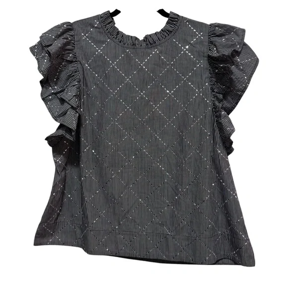 JODIFL Black / White Stripe Ruffled Sleeveless Blouse with sparkle design - Picture 10 of 16